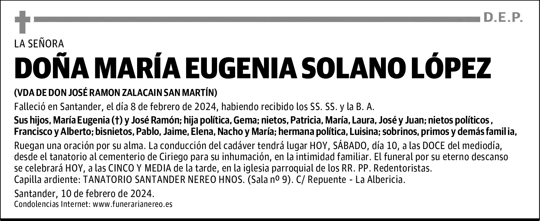 DOÑA MARIA EUGENIA SOLANO LOPEZ