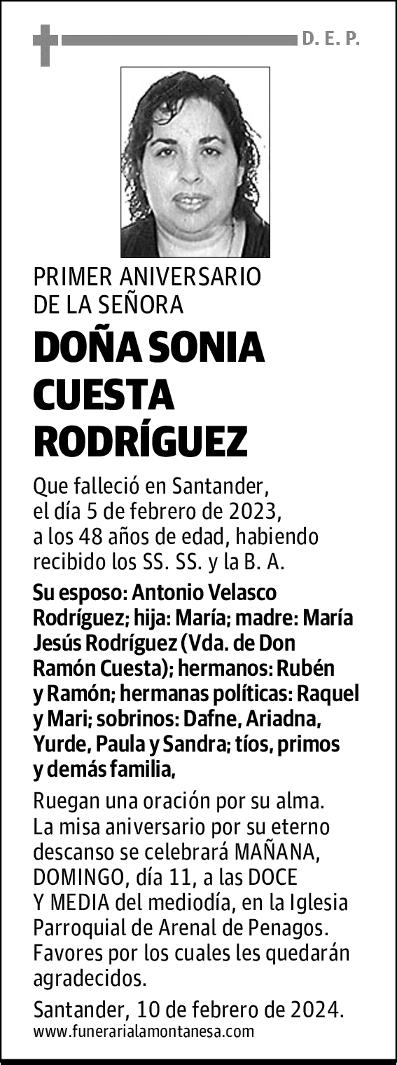 DOÑA SONIA CUESTA RODRÍGUEZ