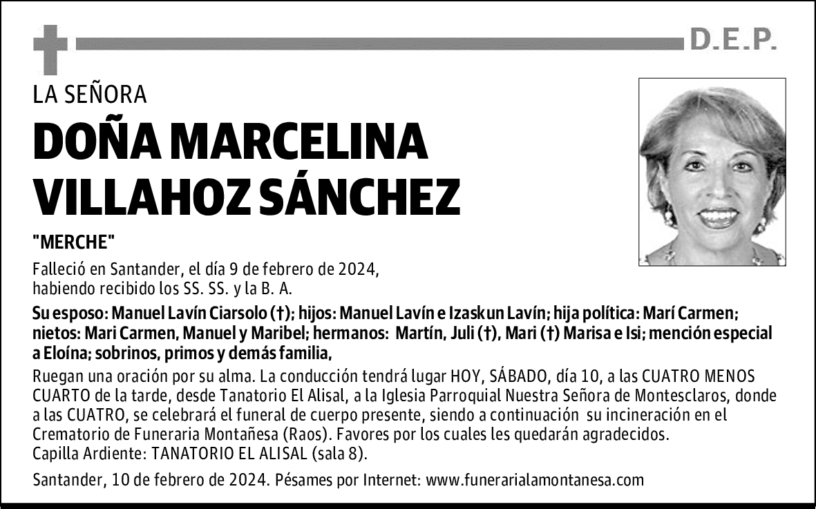DOÑA MARCELINA VILLAHOZ SÁNCHEZ