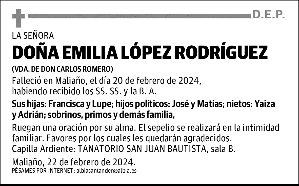 DOÑA EMILIA LÓPEZ RODRÍGUEZ