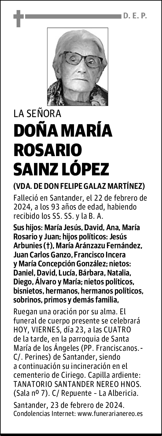DOÑA MARÍA ROSARIO SAINZ LÓPEZ