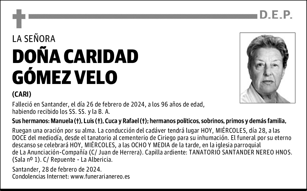 DOÑA CARIDAD GÓMEZ VELO