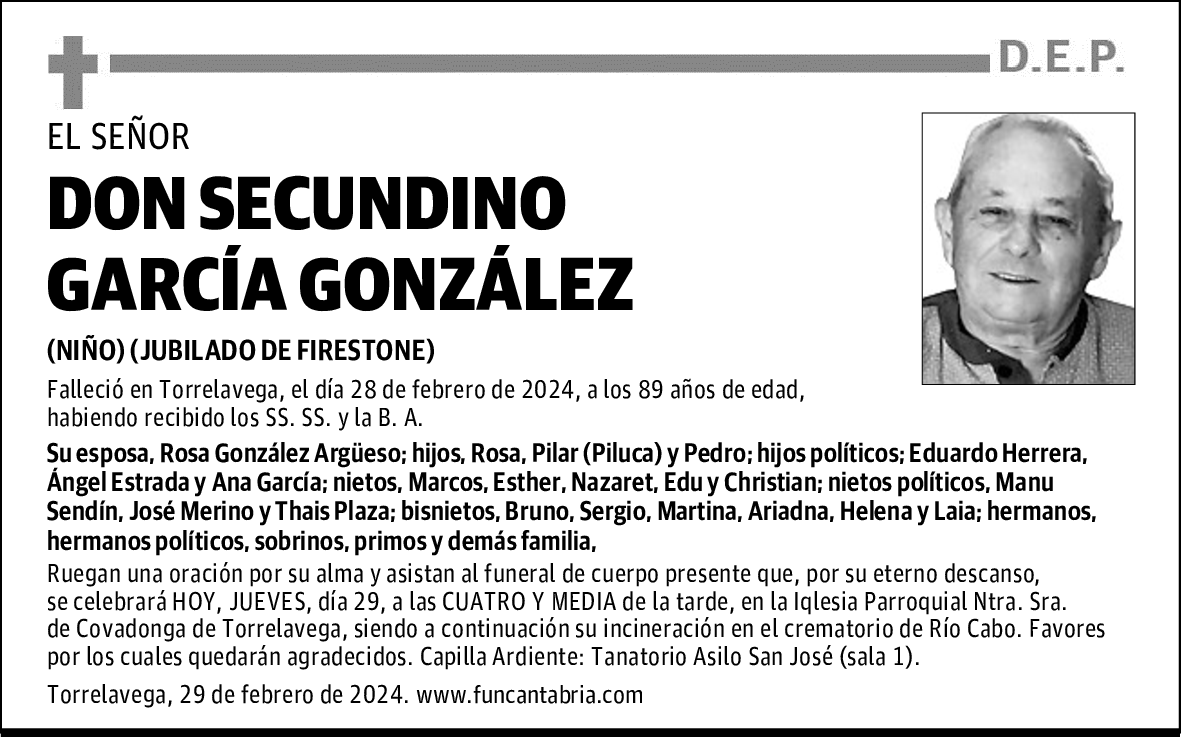 DON SECUNDINO GARCÍA GONZÁLEZ