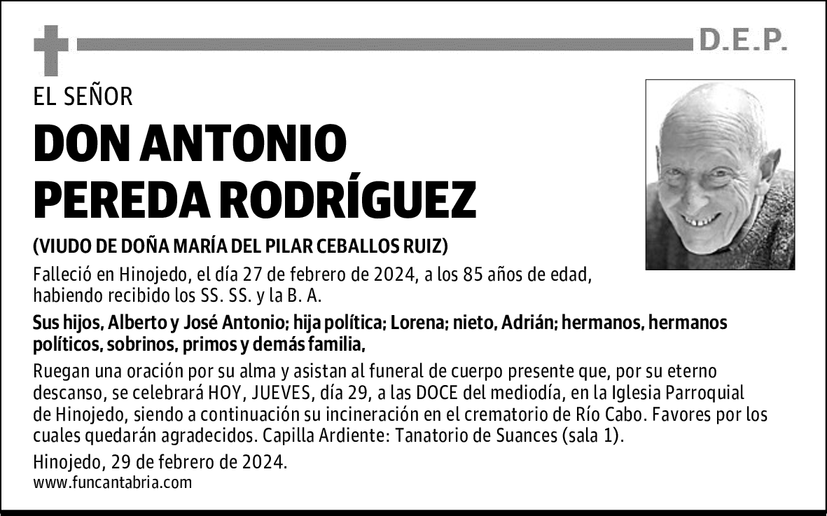 DON ANTONIO PEREDA RODRÍGUEZ