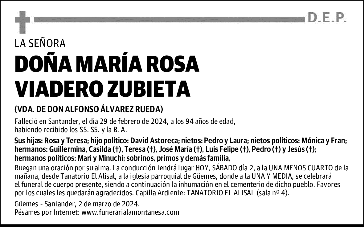 DOÑA MARÍA ROSA VIADERO ZUBIETA