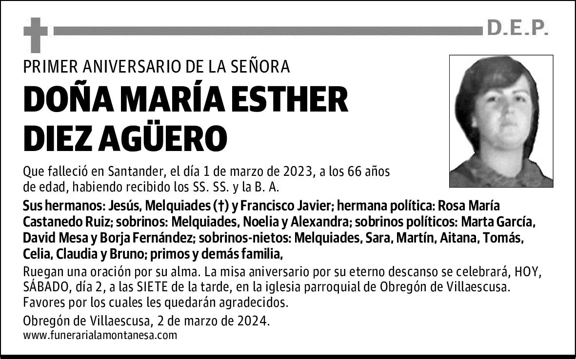 DOÑA MARÍA ESTHER DIEZ AGÜERO