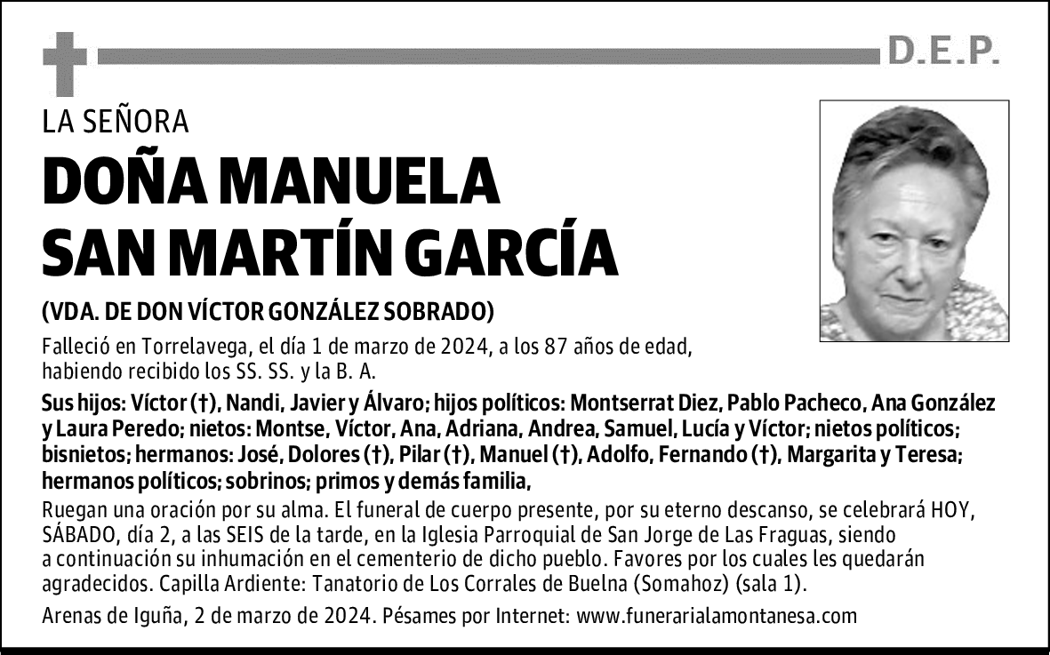 DOÑA MANUELA SAN MARTÍN GARCÍA