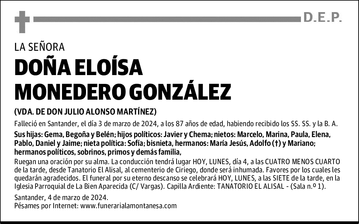 DOÑA ELOÍSA MONEDERO GONZÁLEZ