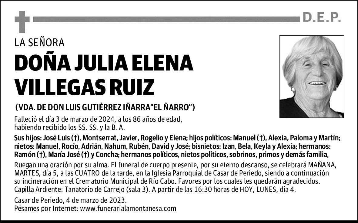 DOÑA JULIA ELENA VILLEGAS RUIZ