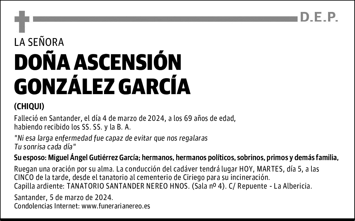 DOÑA ASCENSIÓN GONZÁLEZ GARCÍA