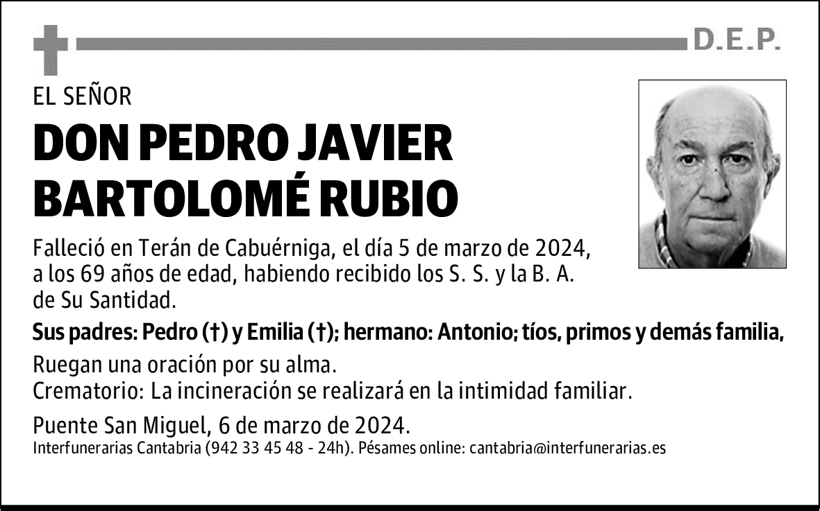DON PEDRO JAVIER BARTOLOMÉ RUBIO