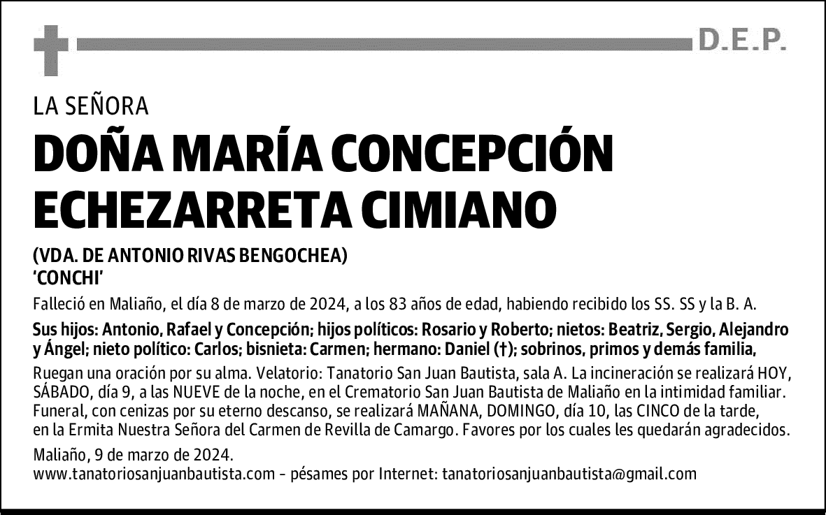 DOÑA MARÍA CONCEPCIÓN ECHEZARRETA CIMIANO