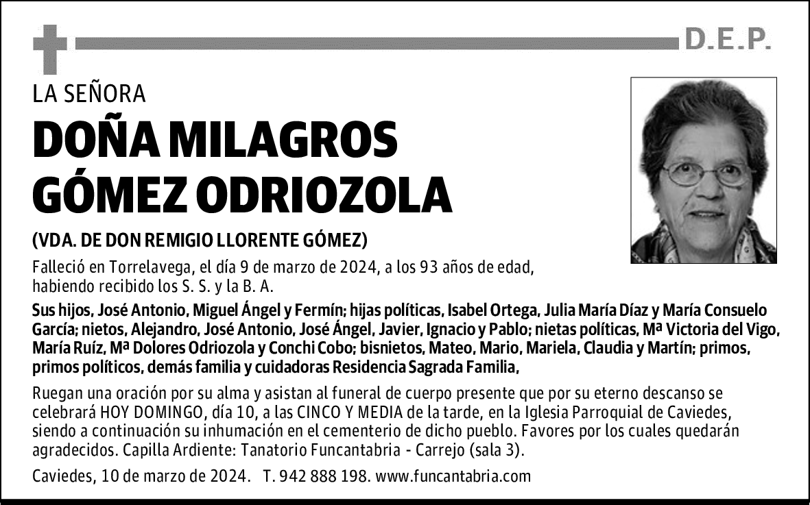 DOÑA MILAGROS GÓMEZ ODRIOZOLA