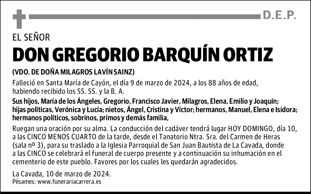 DON GREGORIO BARQUÍN ORTIZ