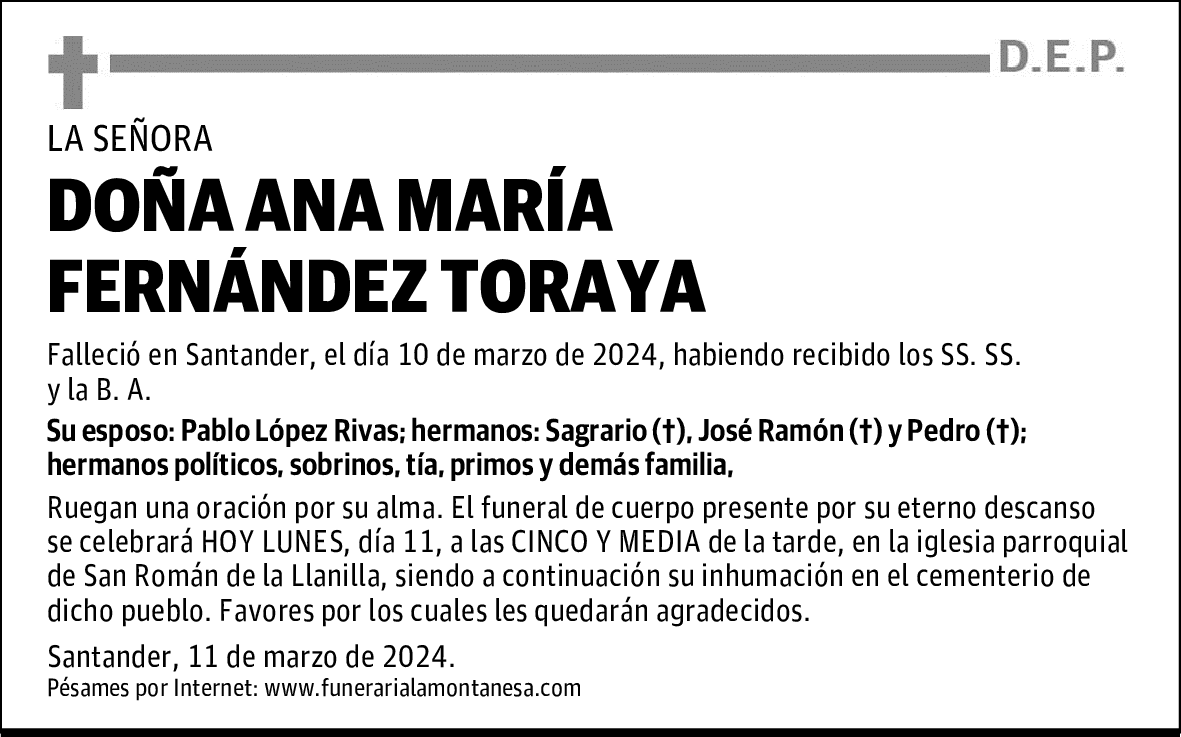 DOÑA ANA MARÍA FERNÁNDEZ TORAYA
