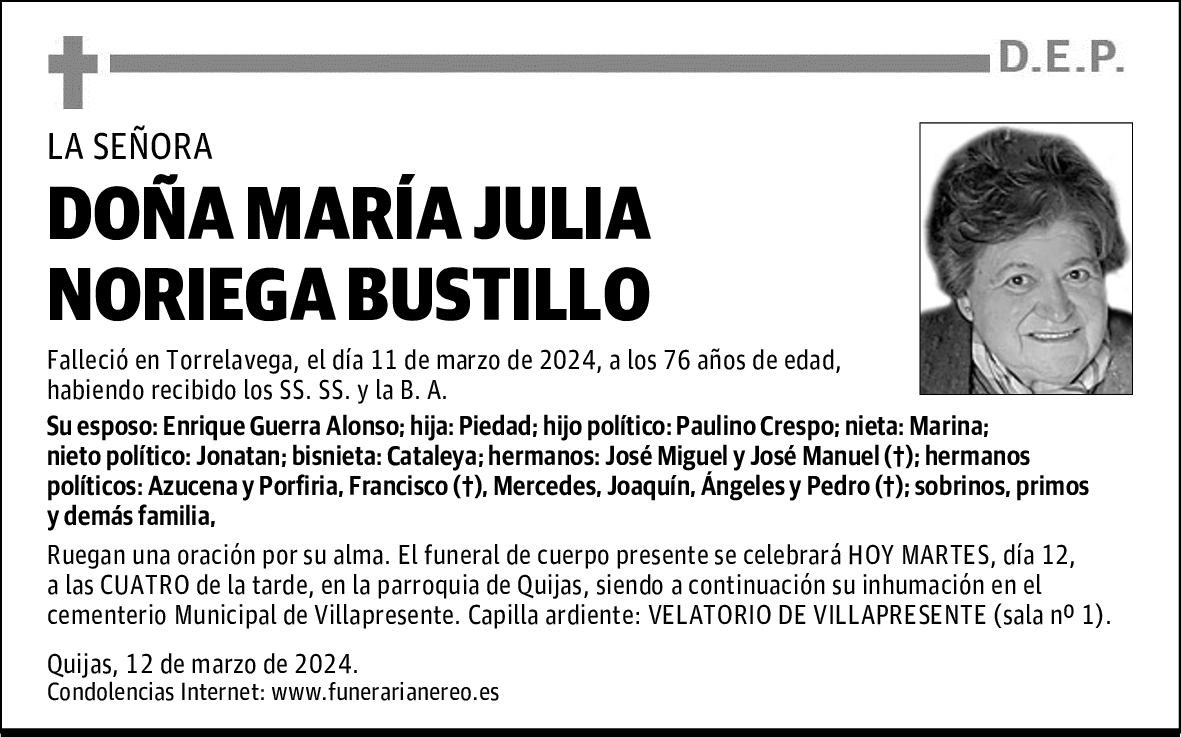 DOÑA MARÍA JULIA NORIEGA BUSTILLO