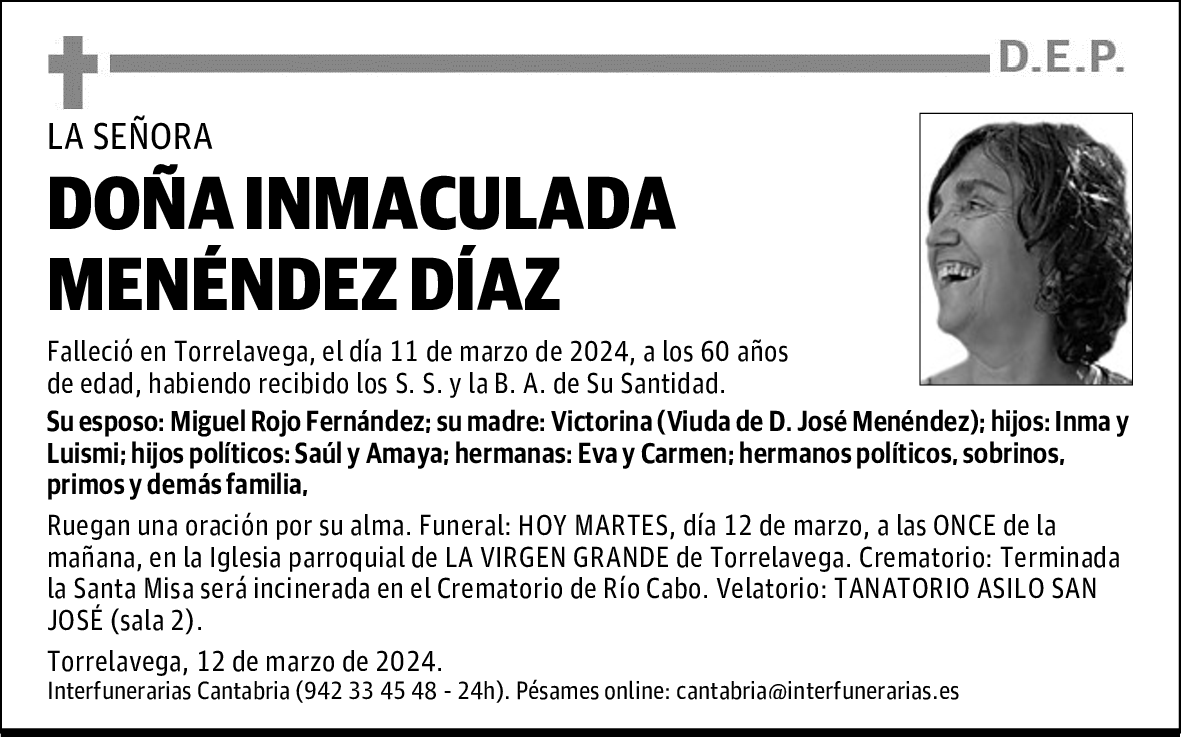 DOÑA INMACULADA MENÉNDEZ DÍAZ