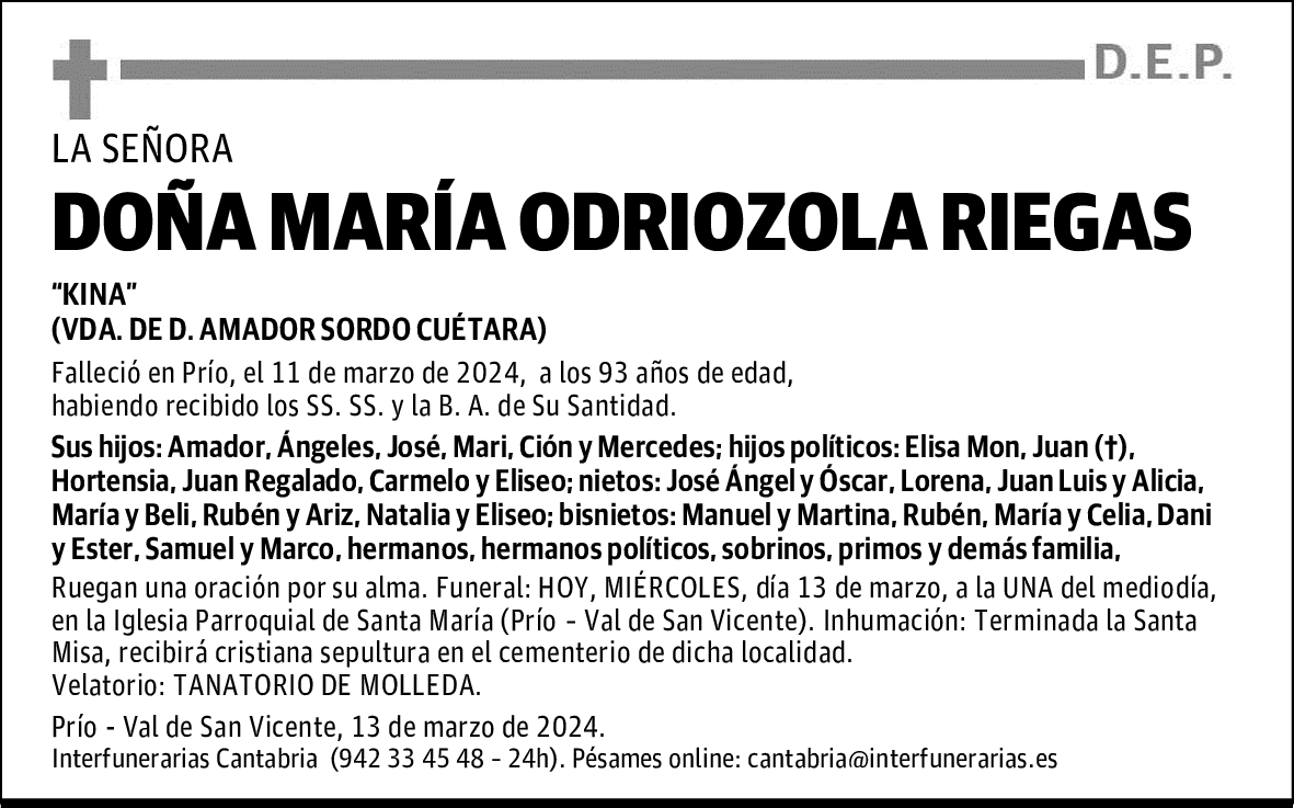 DOÑA MARÍA ODRIOZOLA RIEGAS