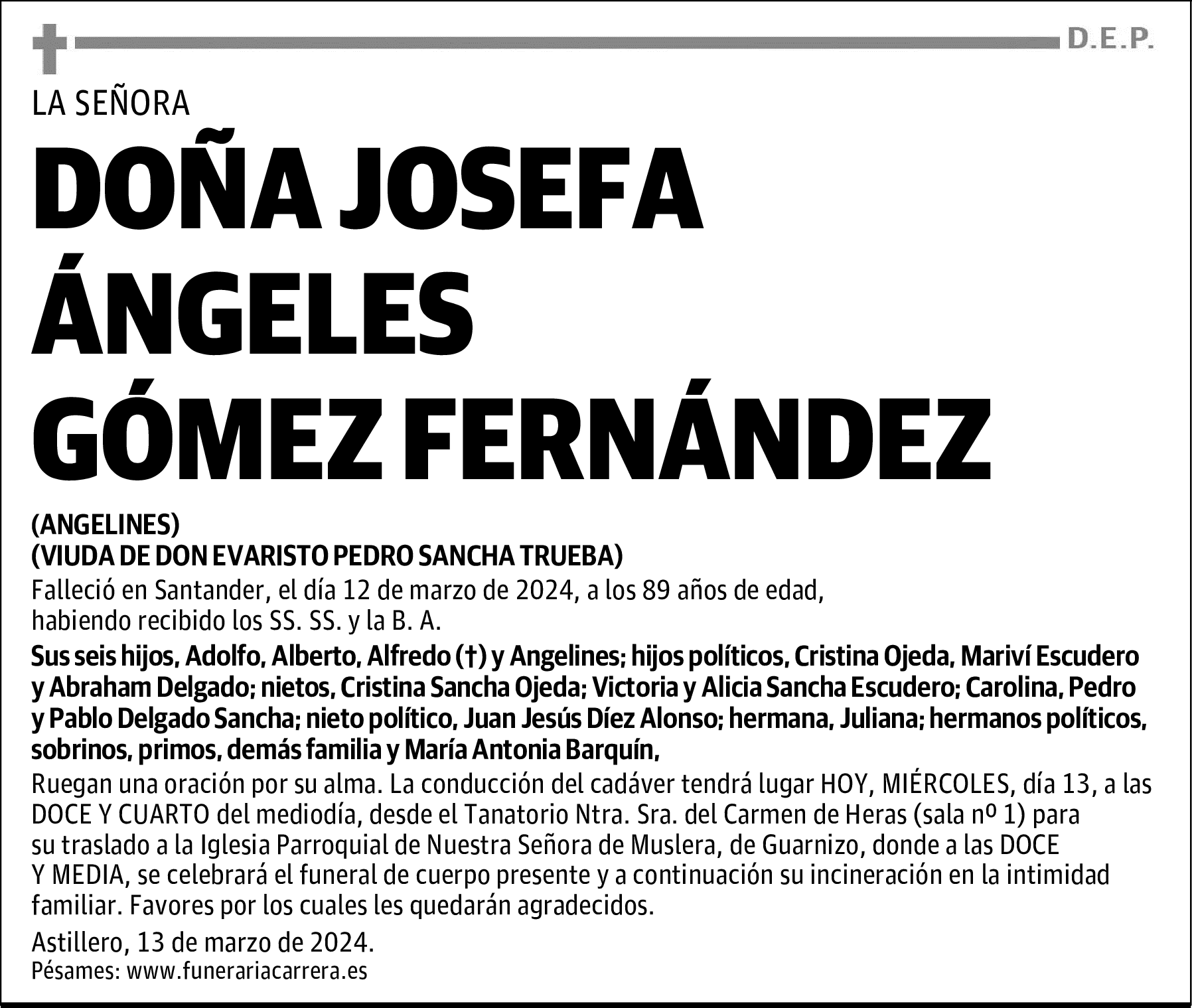 DOÑA JOSEFA ÁNGELES GÓMEZ FERNÁNDEZ