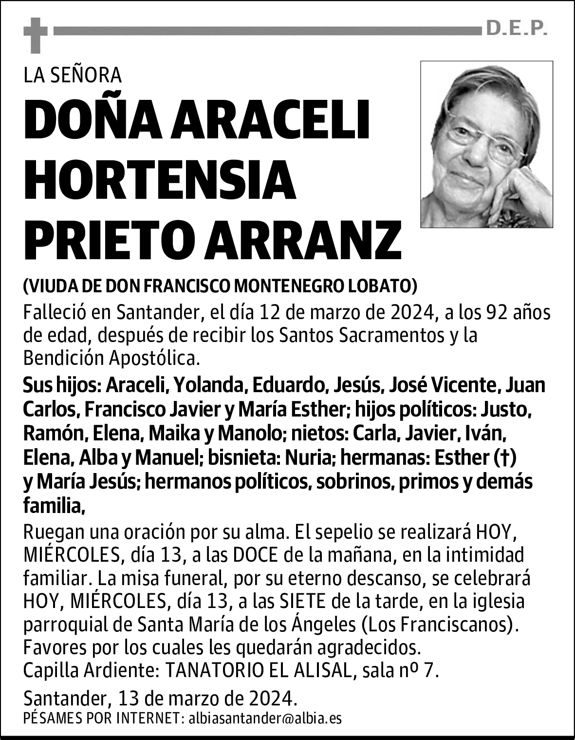 DOÑA ARACELI HORTENSIA PRIETO ARRANZ