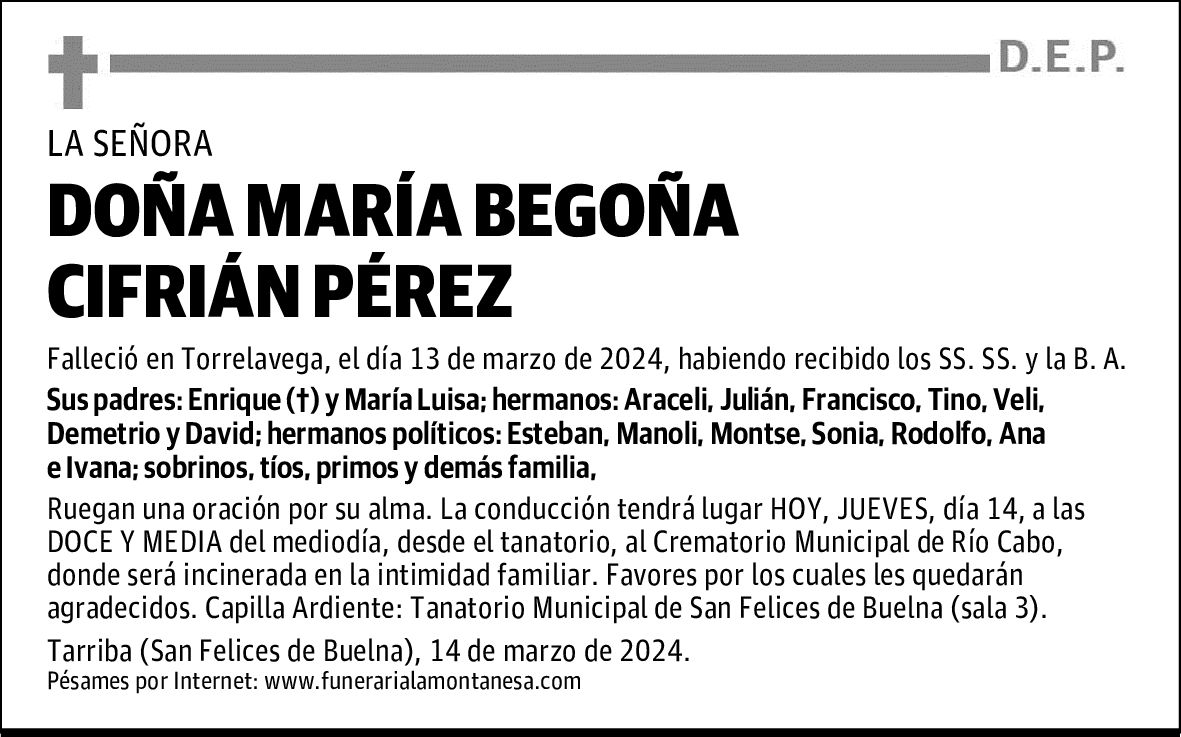 DOÑA MARÍA BEGOÑA CIFRIÁN PÉREZ