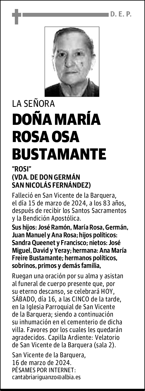 DOÑA MARÍA ROSA OSA BUSTAMANTE