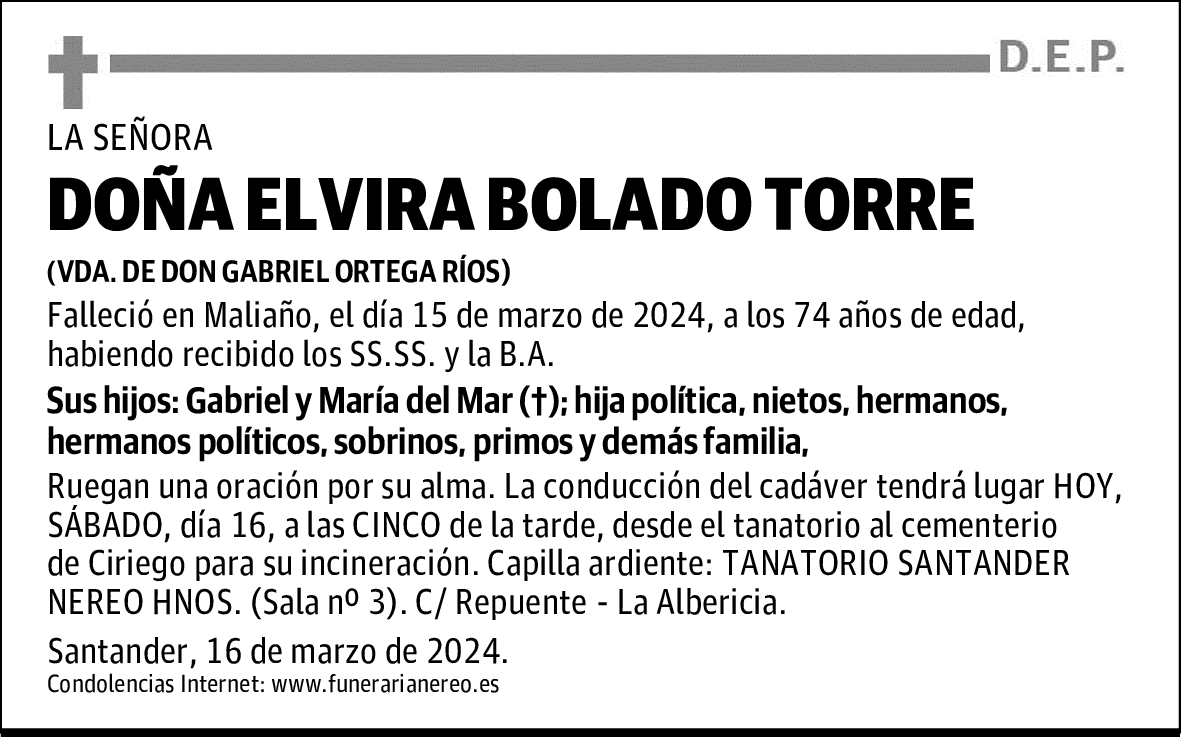 DOÑA ELVIRA BOLADO TORRE