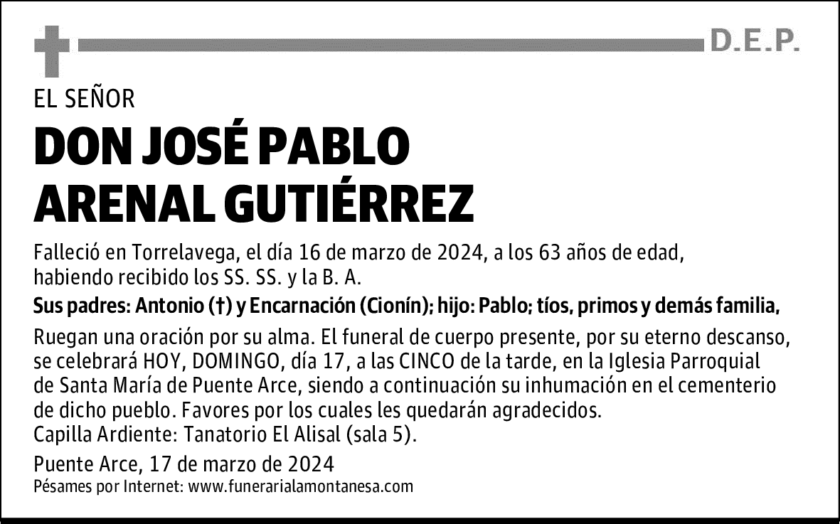 DON JOSÉ PABLO ARENAL GUTIÉRREZ