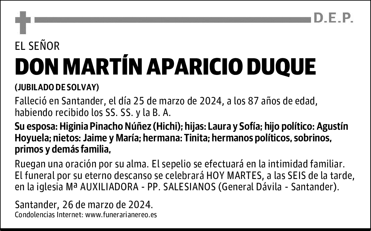 DON MARTÍN APARICIO DUQUE