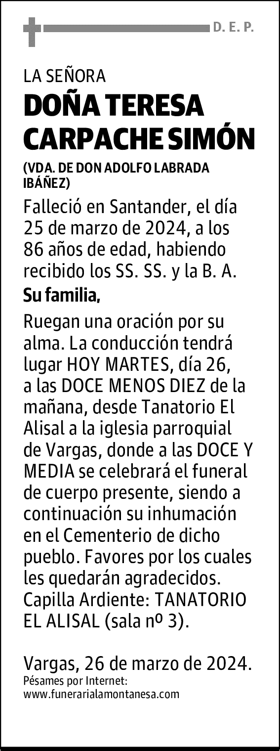 DOÑA TERESA CARPACHE SIMÓN