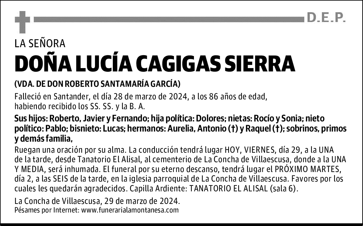 DOÑA LUCÍA CAGIGAS SIERRA