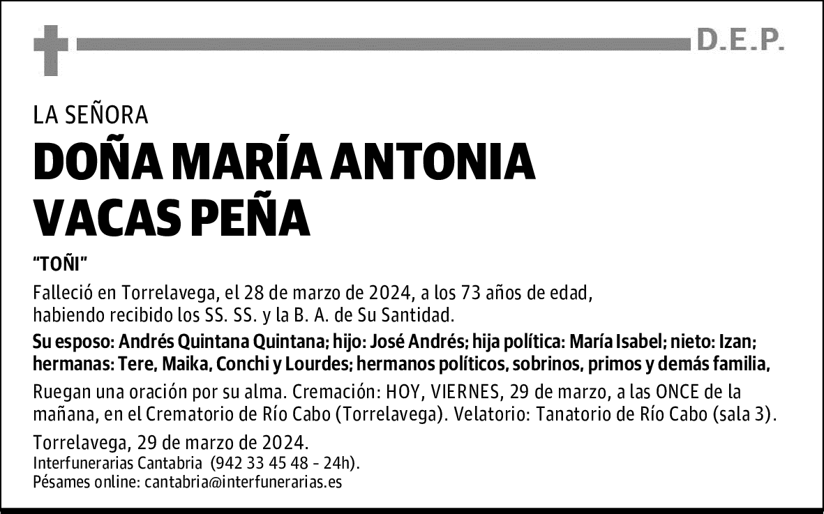 DOÑA MARÍA ANTONIA VACAS PEÑA