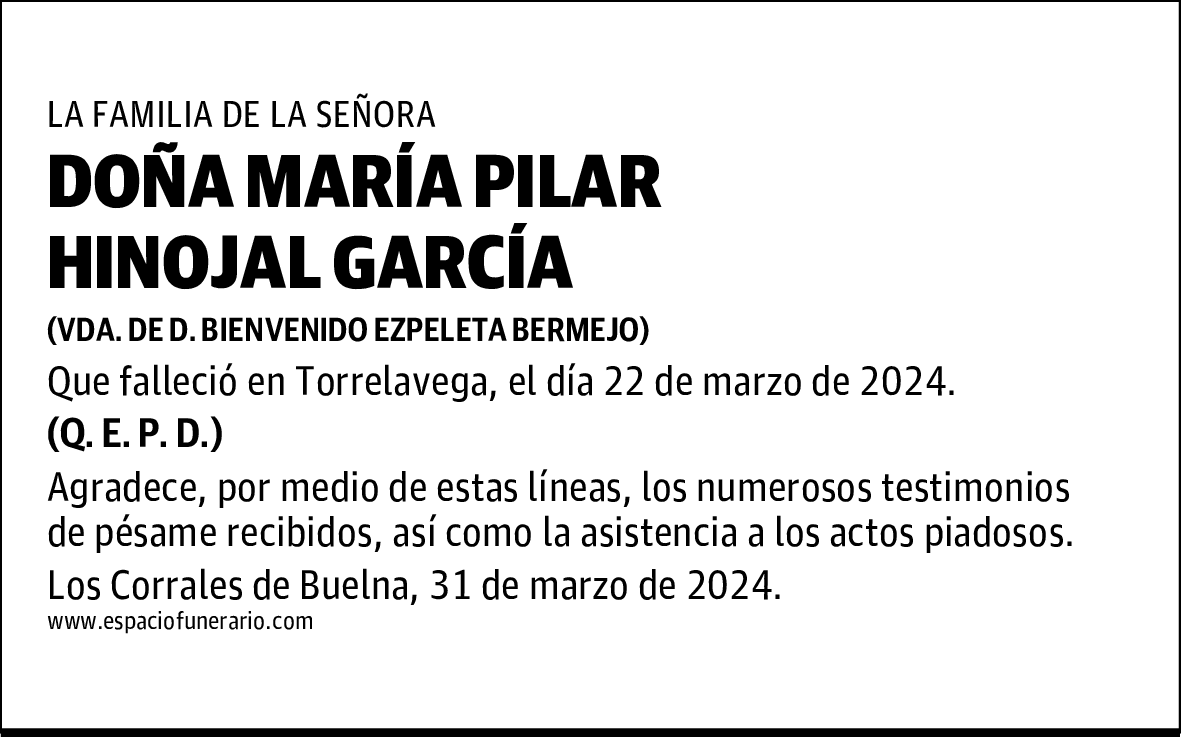 DOÑA MARÍA PILAR HINOJAL GARCÍA