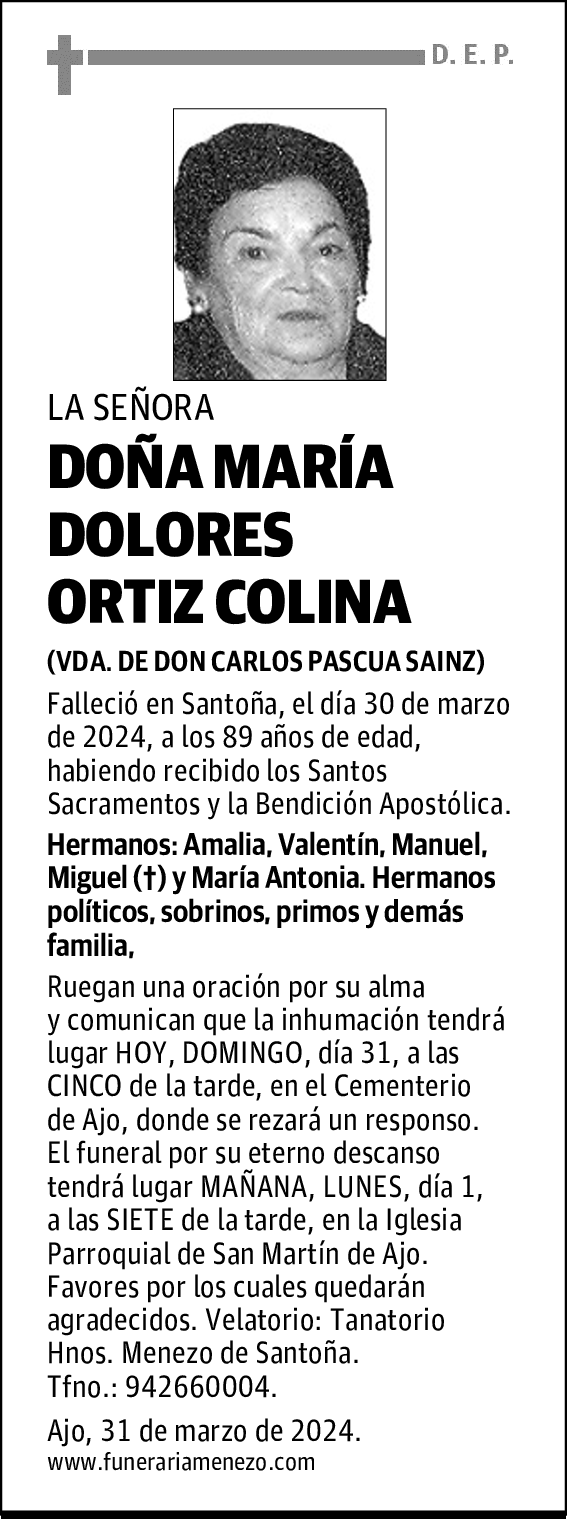 DOÑA MARÍA DOLORES ORTIZ COLINA