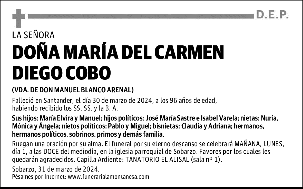 DOÑA MARÍA DEL CARMEN DIEGO COBO