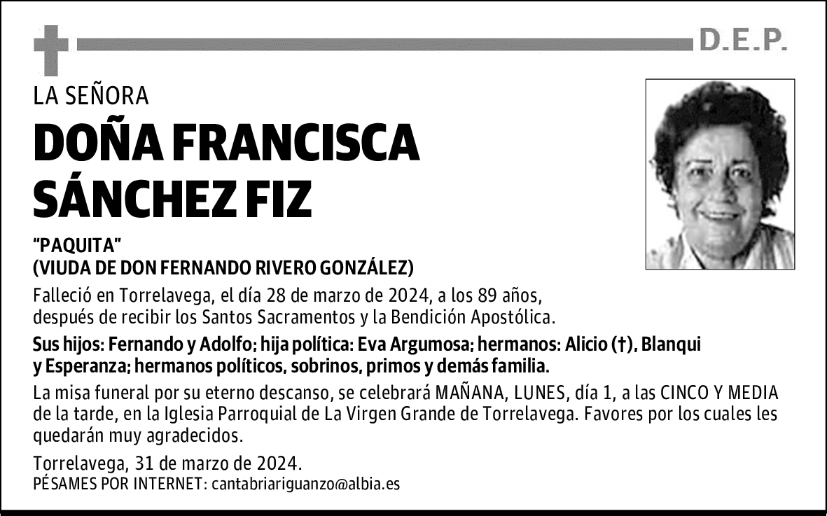 DOÑA FRANCISCA SÁNCHEZ FIZ