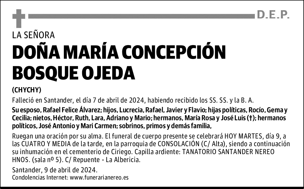 DOÑA MARÍA CONCEPCIÓN BOSQUE OJEDA