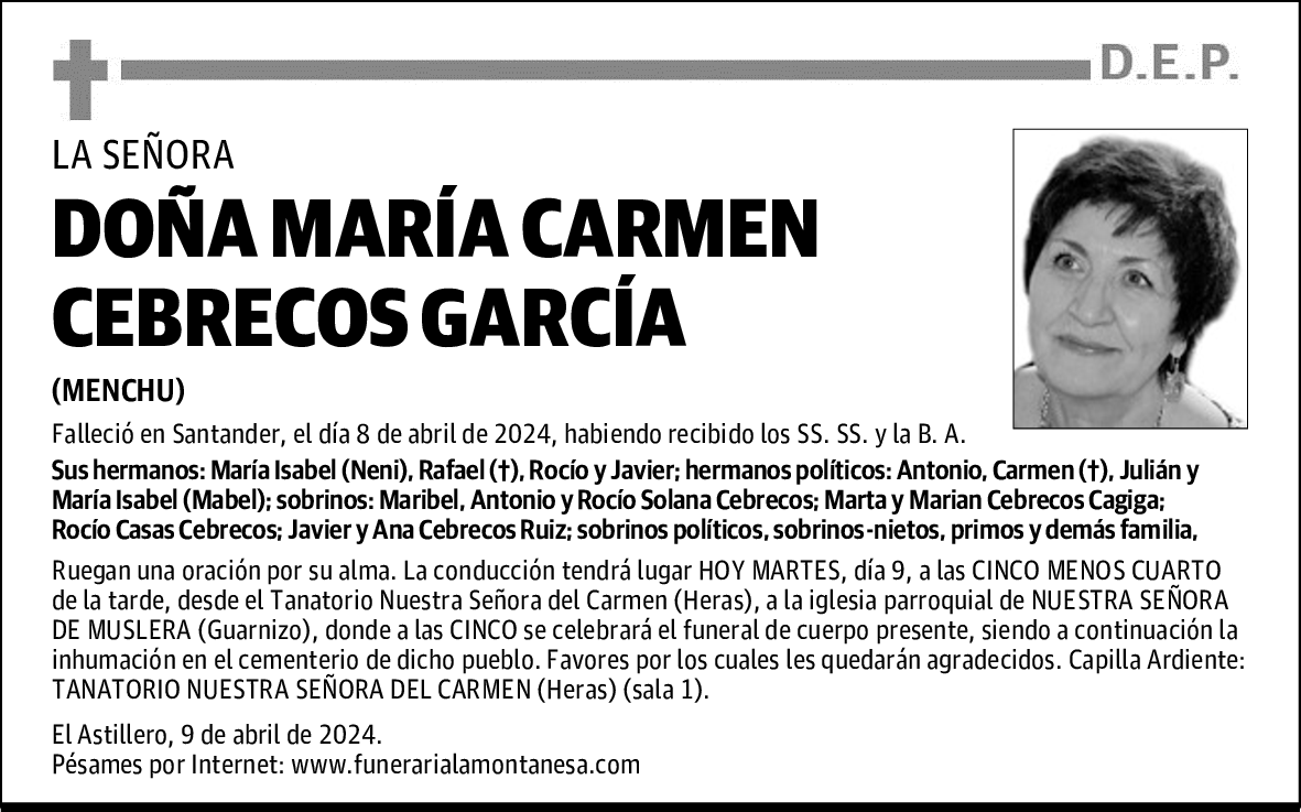 DOÑA MARÍA CARMEN CEBRECOS GARCÍA