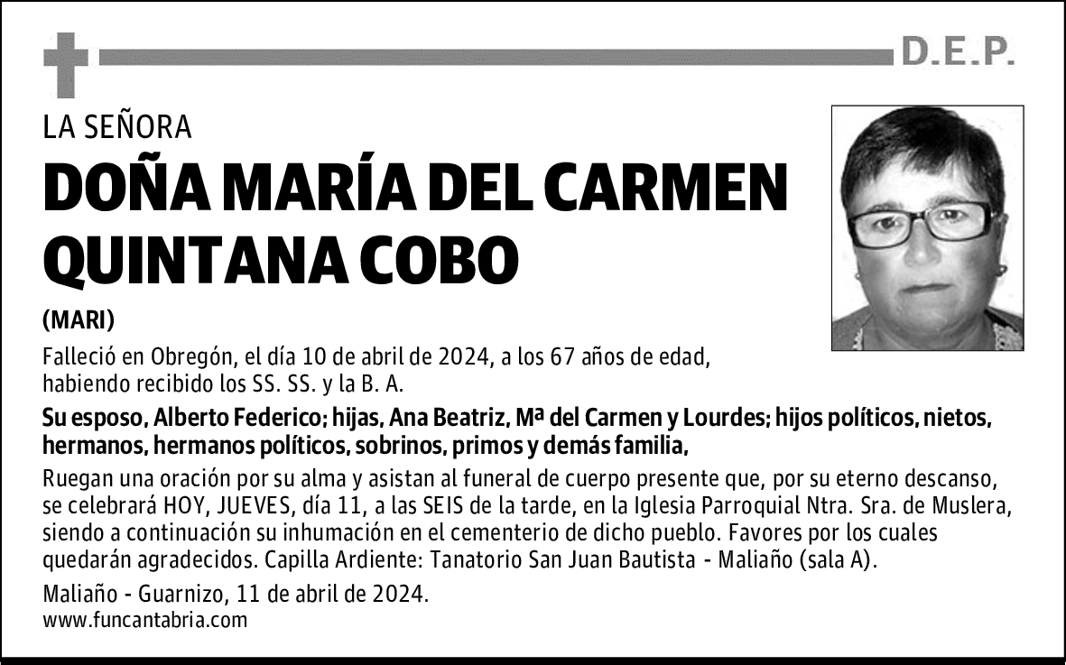 DOÑA MARÍA DEL CARMEN QUINTANA COBO