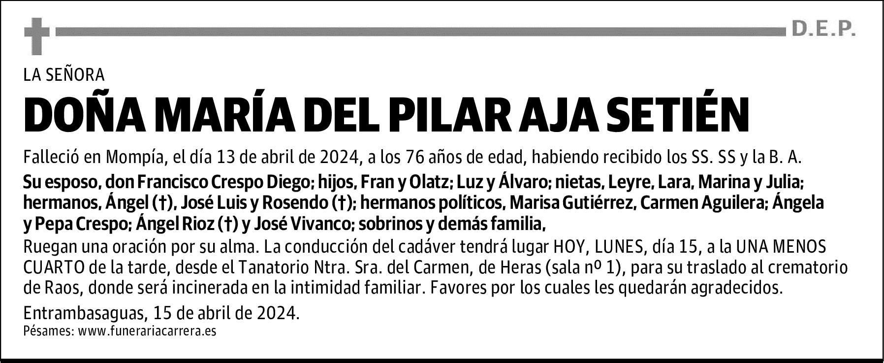 DOÑA MARÍA DEL PILAR AJA SETIÉN