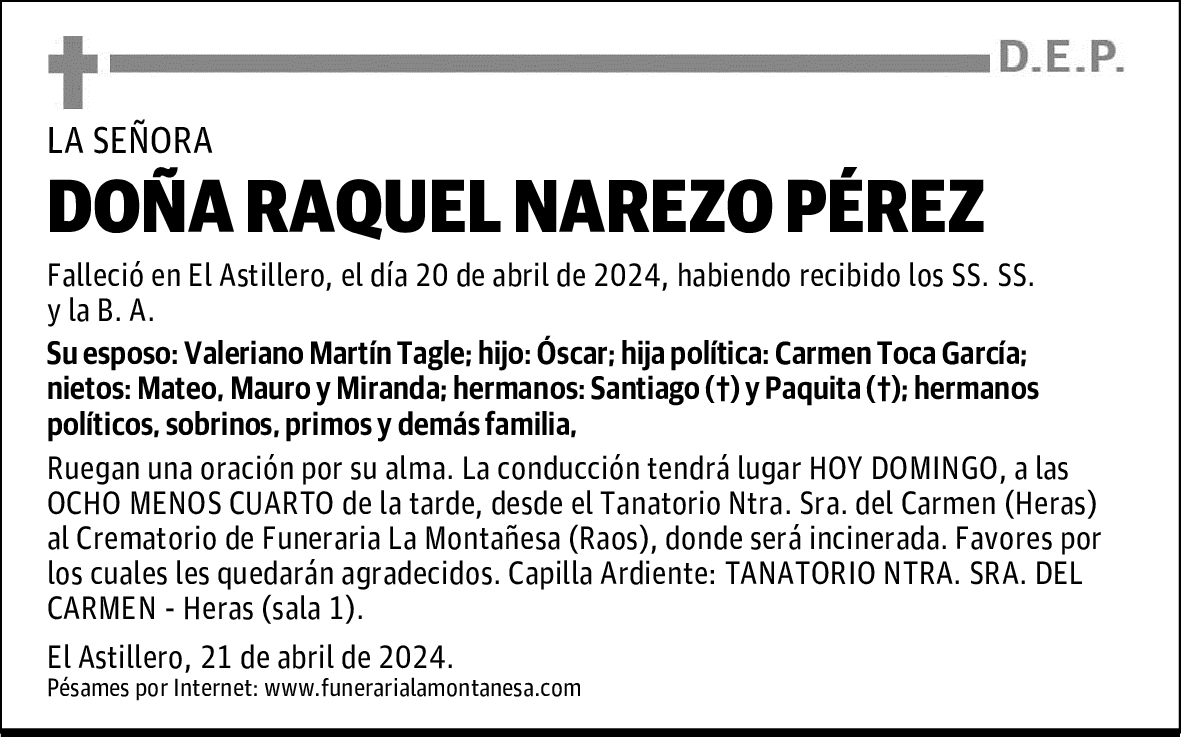 DOÑA RAQUEL NAREZO PÉREZ