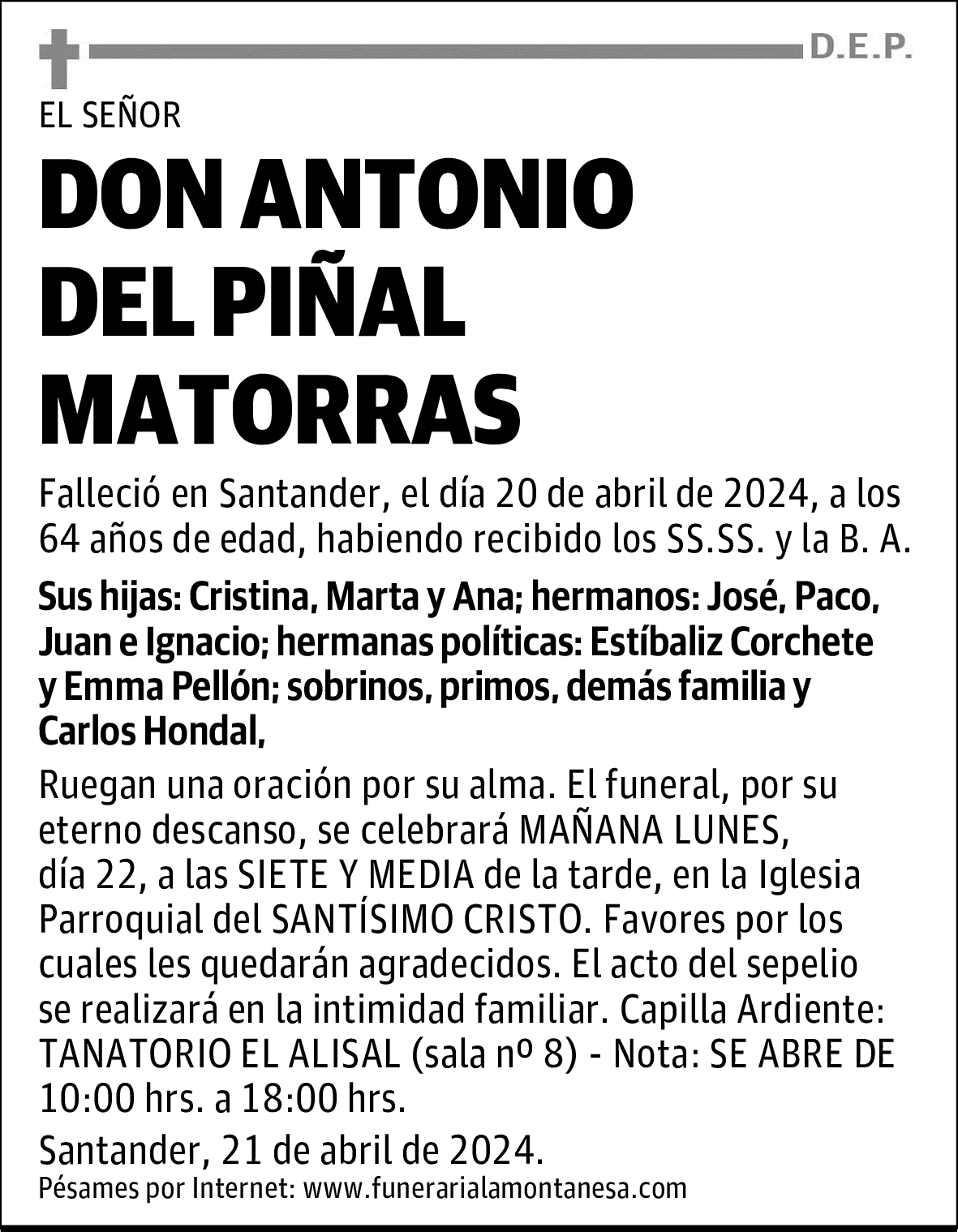 DON ANTONIO DEL PIÑAL MATORRAS