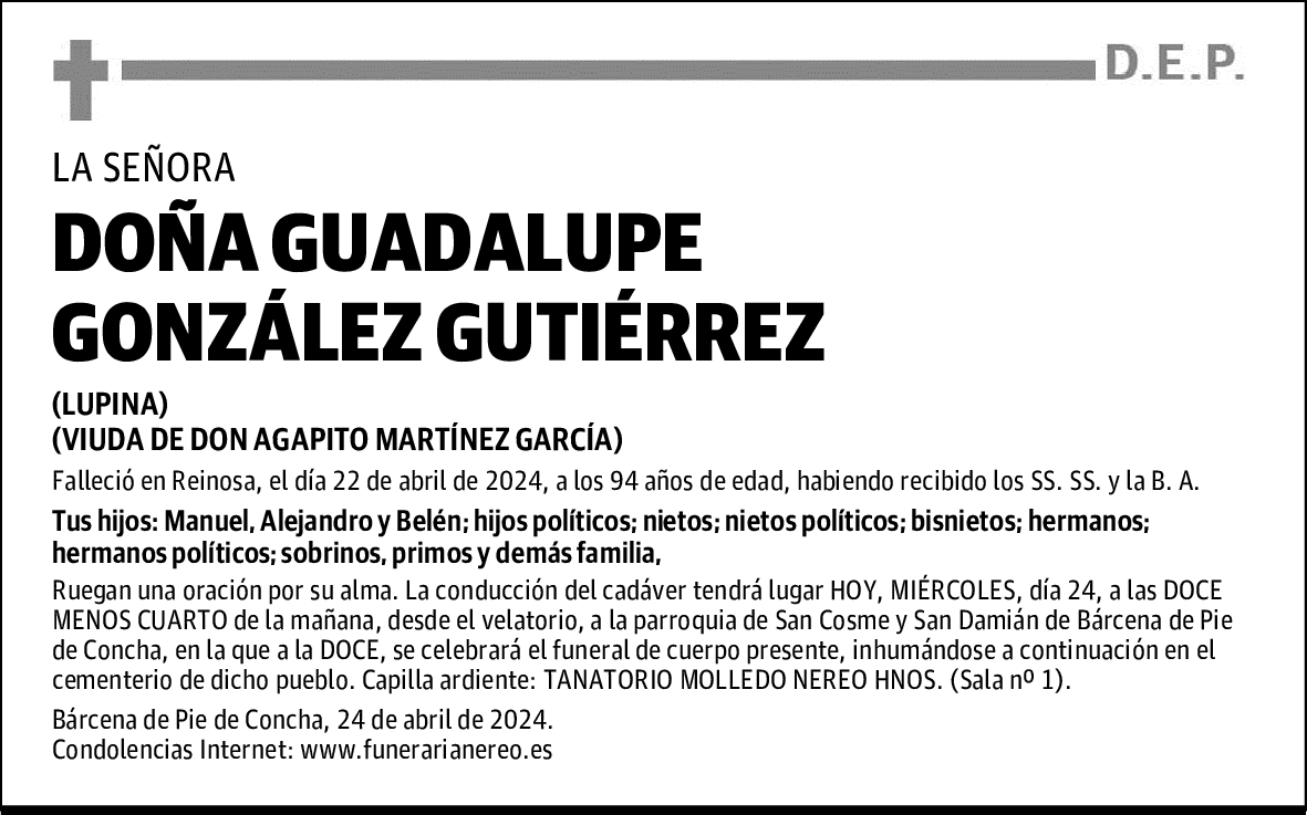 DOÑA GUADALUPE GONZÁLEZ GUTIÉRREZ