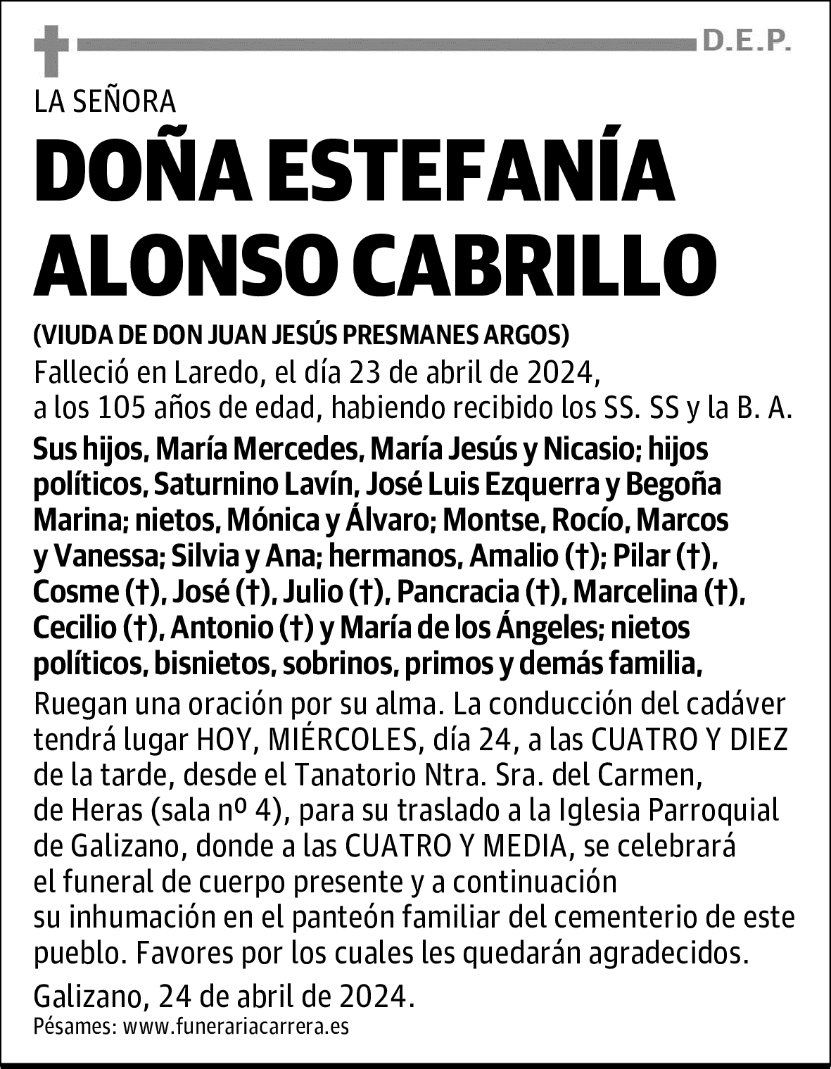 DOÑA ESTEFANÍA ALONSO CABRILLO