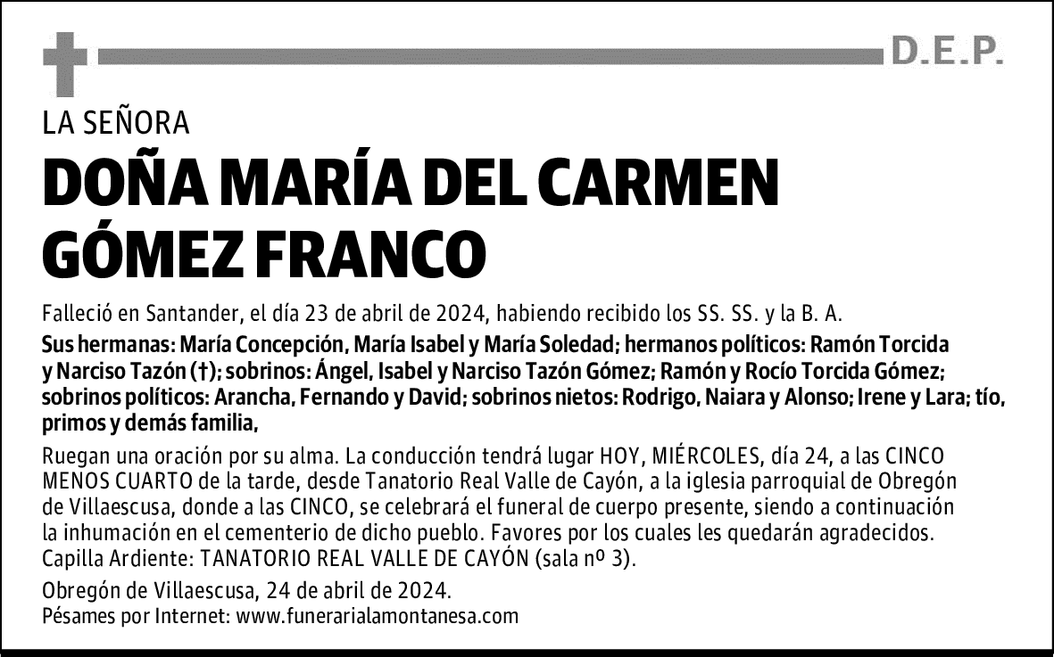 DOÑA MARÍA DEL CARMEN GÓMEZ FRANCO
