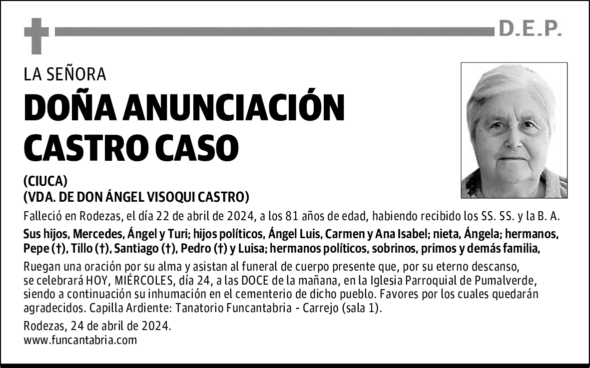 DOÑA ANUNCIACIÓN CASTRO CASO