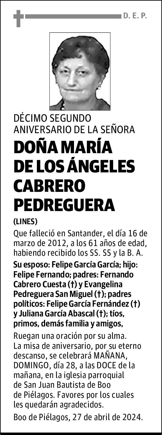 DOÑA MARÍA DE LOS ÁNGELES CABRERO PEDREGUERA