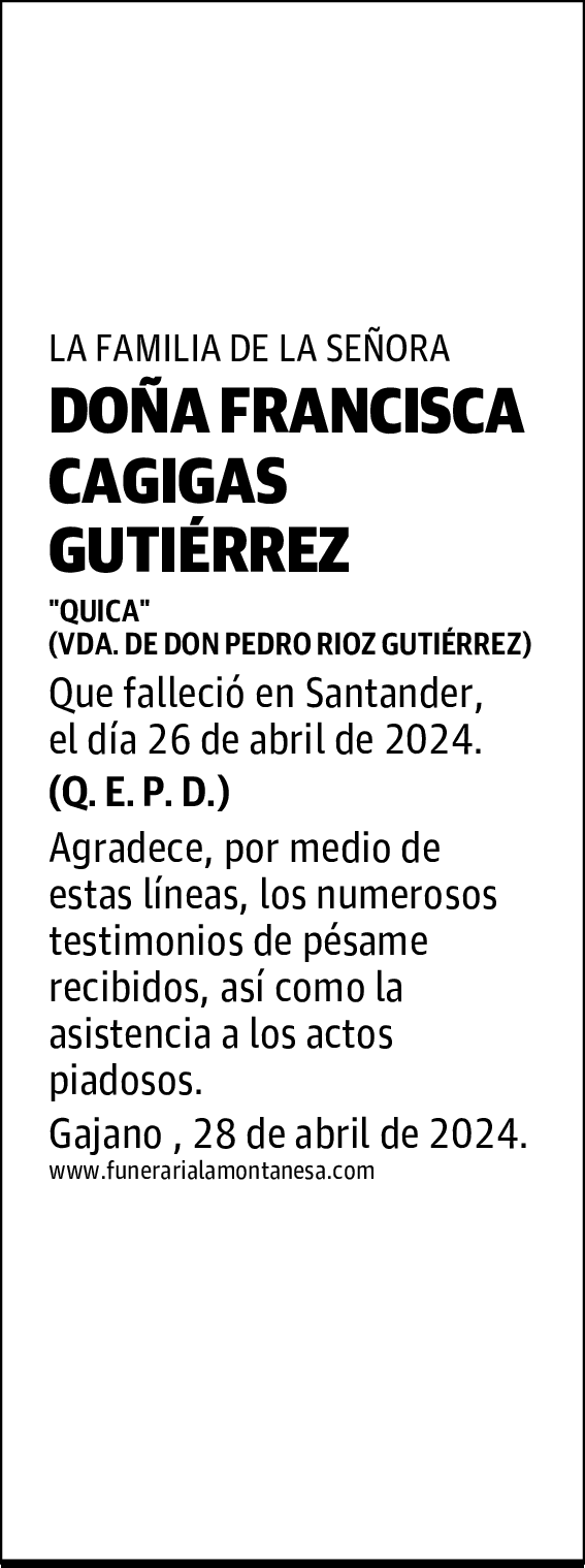 DOÑA FRANCISCA CAGIGAS GUTIÉRREZ