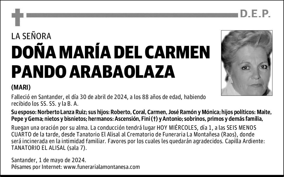 DOÑA MARÍA DEL CARMEN PANDO ARABAOLAZA