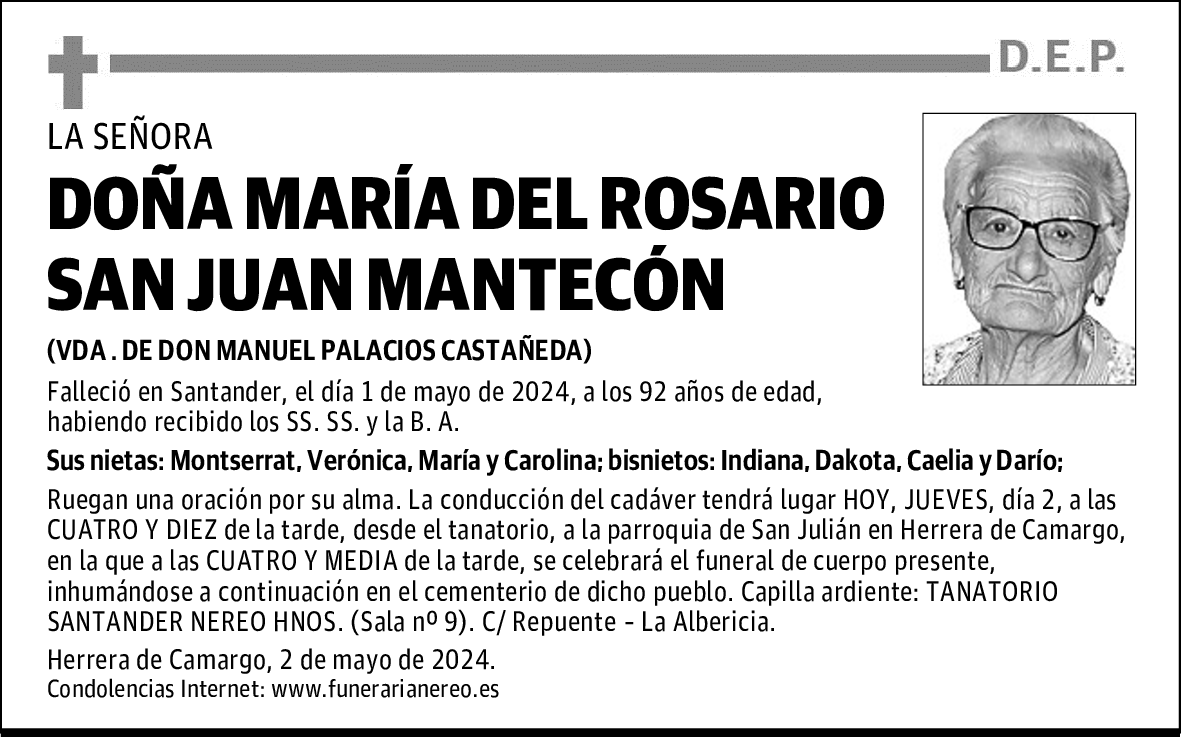 DOÑA MARÍA DEL ROSARIO SAN JUAN MANTECÓN